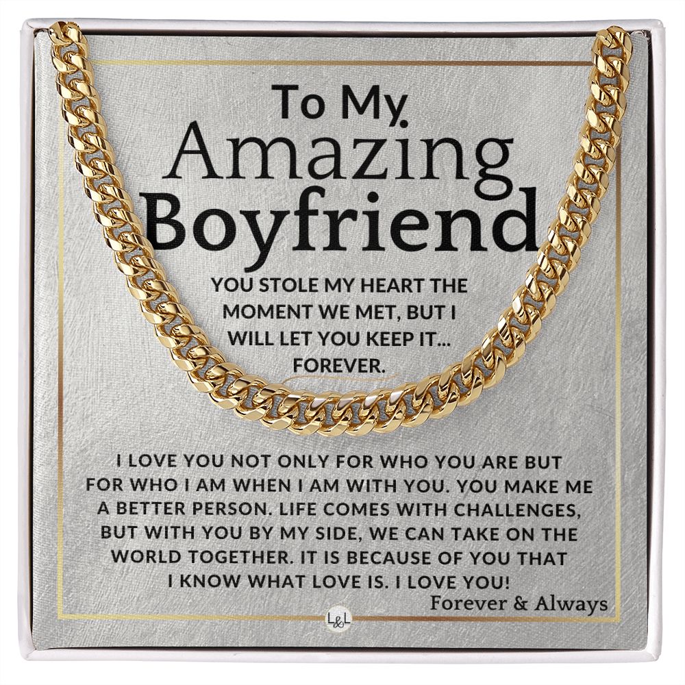 To My Boyfriend - You Stole My Heart - Meaningful Gift Ideas For Him - Romantic and Thoughtful Christmas, Valentine's Day Birthday, or Anniversary Present - Jewelry - Personalized Gift