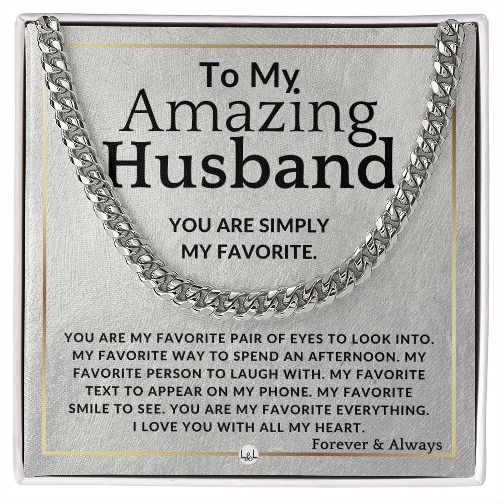 To My Husband - My Favorite - Meaningful Gift Ideas For Him - Romantic and Thoughtful Christmas, Valentine's Day Birthday, or Anniversary Present - Jewelry - Personalized Gift