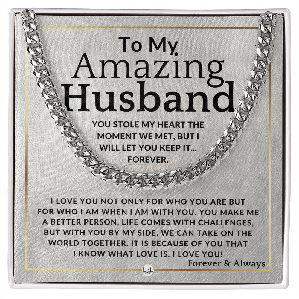 To My Husband - Stole My Heart - Meaningful Gift Ideas For Him - Romantic and Thoughtful Christmas, Valentine's Day Birthday, or Anniversary Present - Jewelry - Personalized Gift
