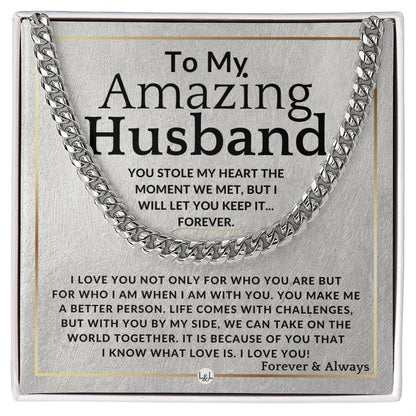 To My Husband - Stole My Heart - Meaningful Gift Ideas For Him - Romantic and Thoughtful Christmas, Valentine's Day Birthday, or Anniversary Present - Jewelry - Personalized Gift