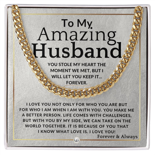 To My Husband - Stole My Heart - Meaningful Gift Ideas For Him - Romantic and Thoughtful Christmas, Valentine's Day Birthday, or Anniversary Present - Jewelry - Personalized Gift