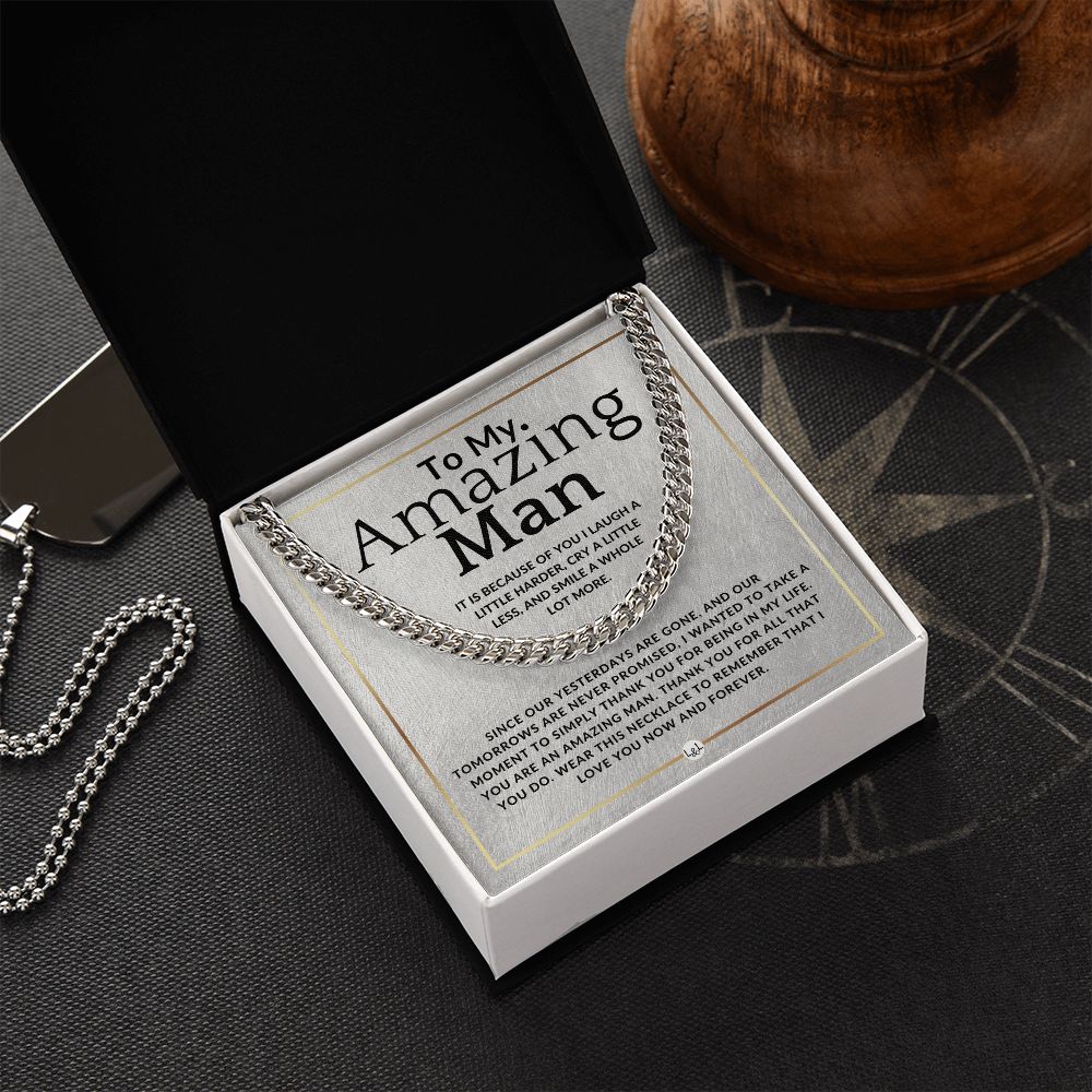To My Man - Because Of You - Meaningful Gift Ideas For Him - Romantic and Thoughtful Christmas, Valentine's Day Birthday, or Anniversary Present - Jewelry - Personalized Gift