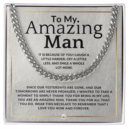 To My Man - Because Of You - Meaningful Gift Ideas For Him - Romantic and Thoughtful Christmas, Valentine's Day Birthday, or Anniversary Present - Jewelry - Personalized Gift