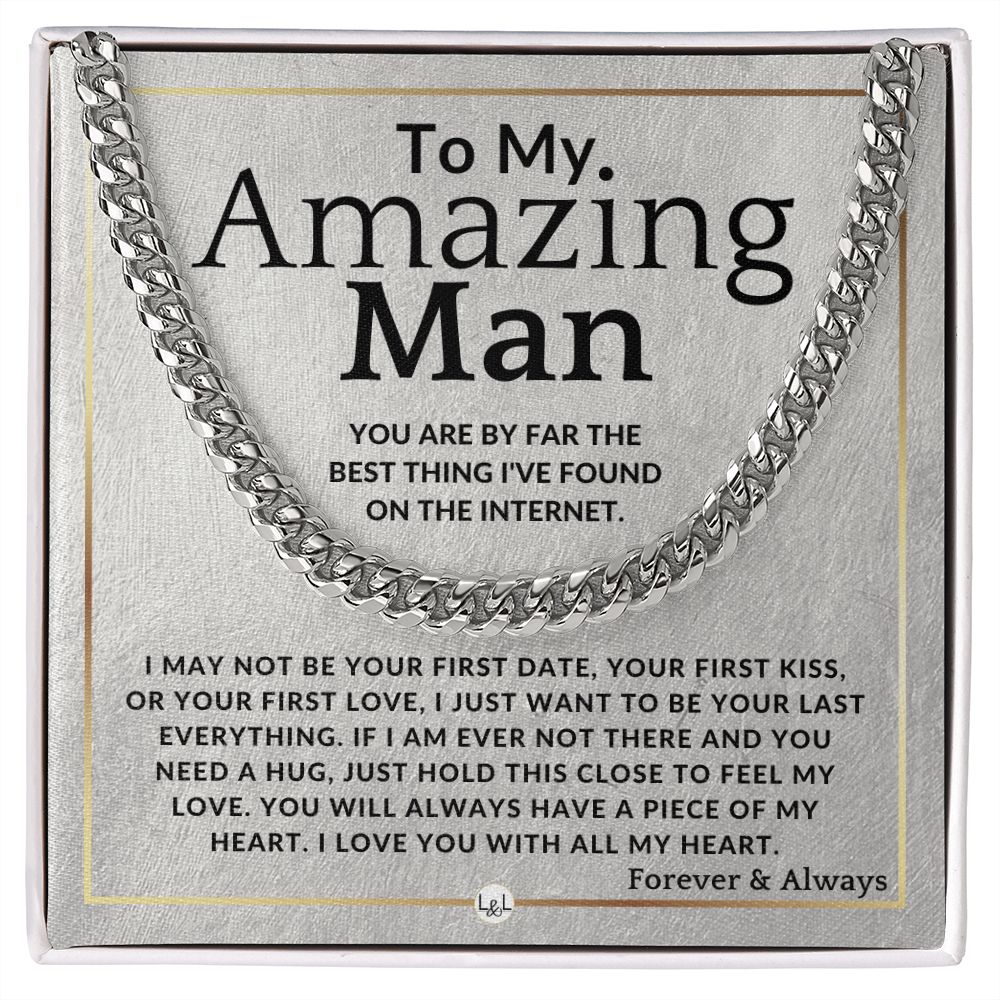 To My Man - Best Thing On The Internet - Meaningful Gift Ideas For Him - Romantic and Thoughtful Christmas, Valentine's Day Birthday, or Anniversary Present - Jewelry - Personalized Gift