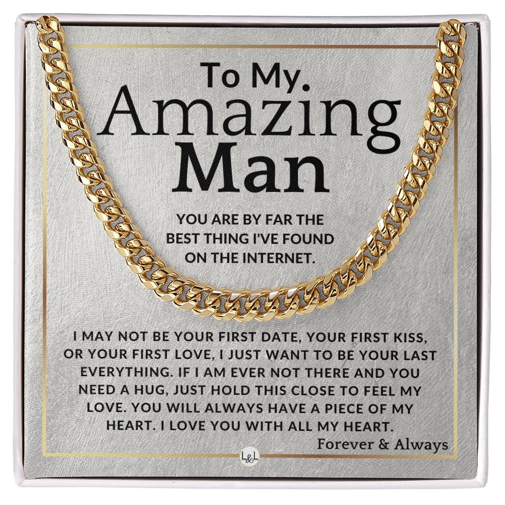 To My Man - Best Thing On The Internet - Meaningful Gift Ideas For Him - Romantic and Thoughtful Christmas, Valentine's Day Birthday, or Anniversary Present - Jewelry - Personalized Gift