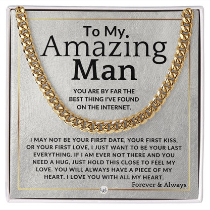 To My Man - Best Thing On The Internet - Meaningful Gift Ideas For Him - Romantic and Thoughtful Christmas, Valentine's Day Birthday, or Anniversary Present - Jewelry - Personalized Gift
