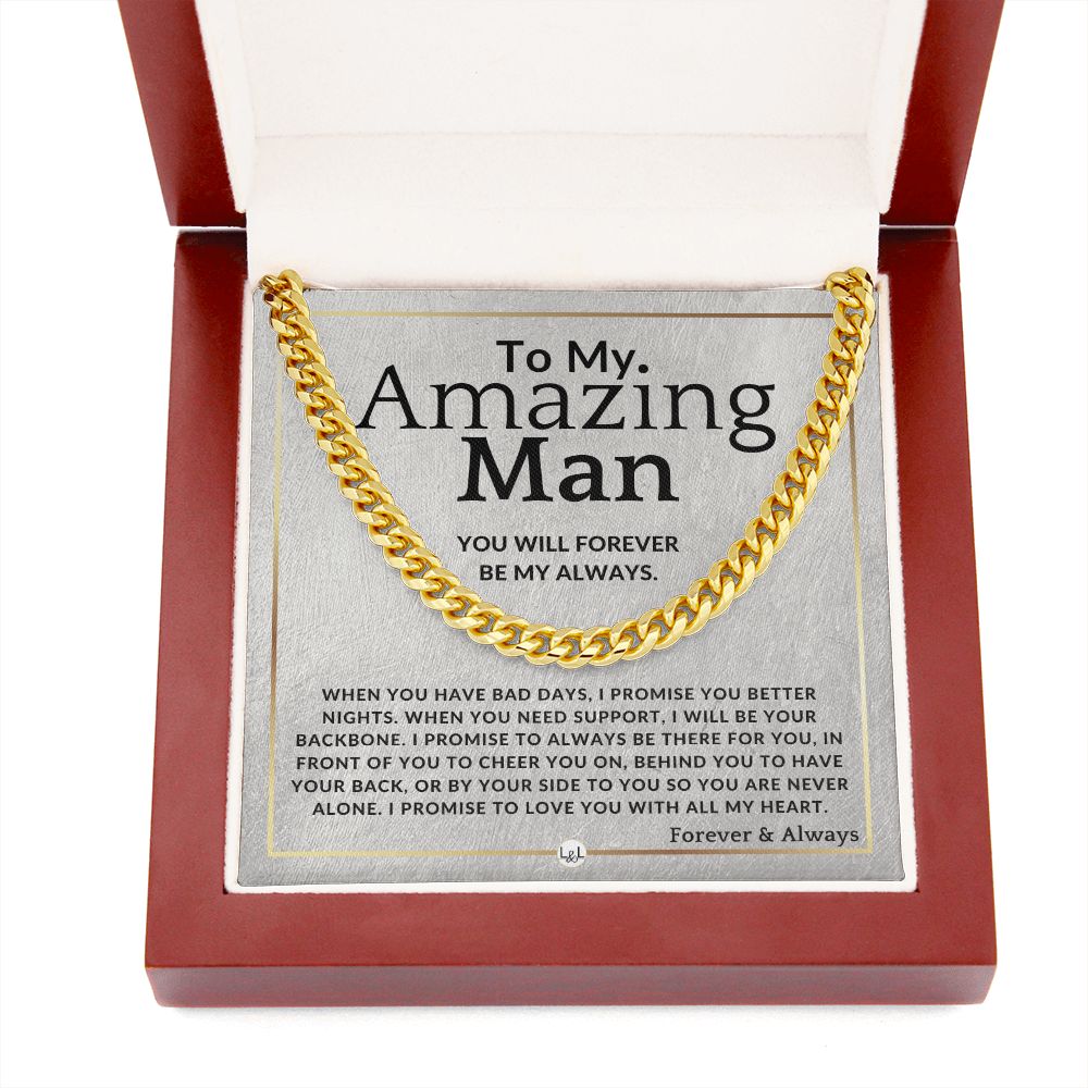 To My Man - Forever My Always - Meaningful Gift Ideas For Him - Romantic and Thoughtful Christmas, Valentine's Day Birthday, or Anniversary Present - Jewelry - Personalized Gift