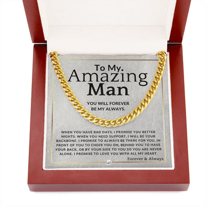 To My Man - Forever My Always - Meaningful Gift Ideas For Him - Romantic and Thoughtful Christmas, Valentine's Day Birthday, or Anniversary Present - Jewelry - Personalized Gift