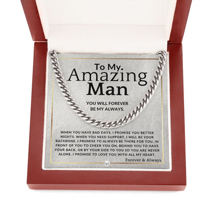 To My Man - Forever My Always - Meaningful Gift Ideas For Him - Romantic and Thoughtful Christmas, Valentine's Day Birthday, or Anniversary Present - Jewelry - Personalized Gift