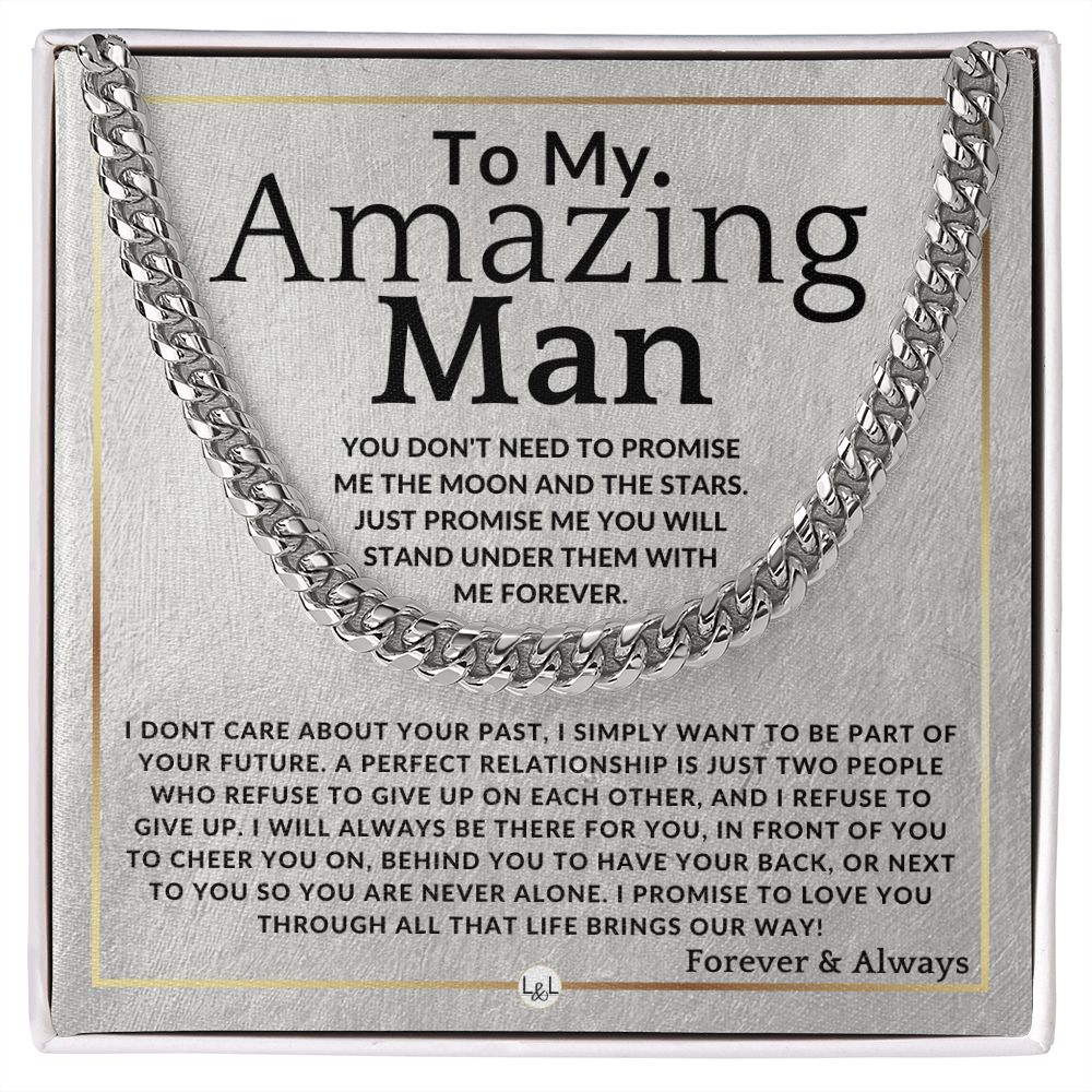 To My Man - Moon And Stars - Meaningful Gift Ideas For Him - Romantic and Thoughtful Christmas, Valentine's Day Birthday, or Anniversary Present - Jewelry - Personalized Gift