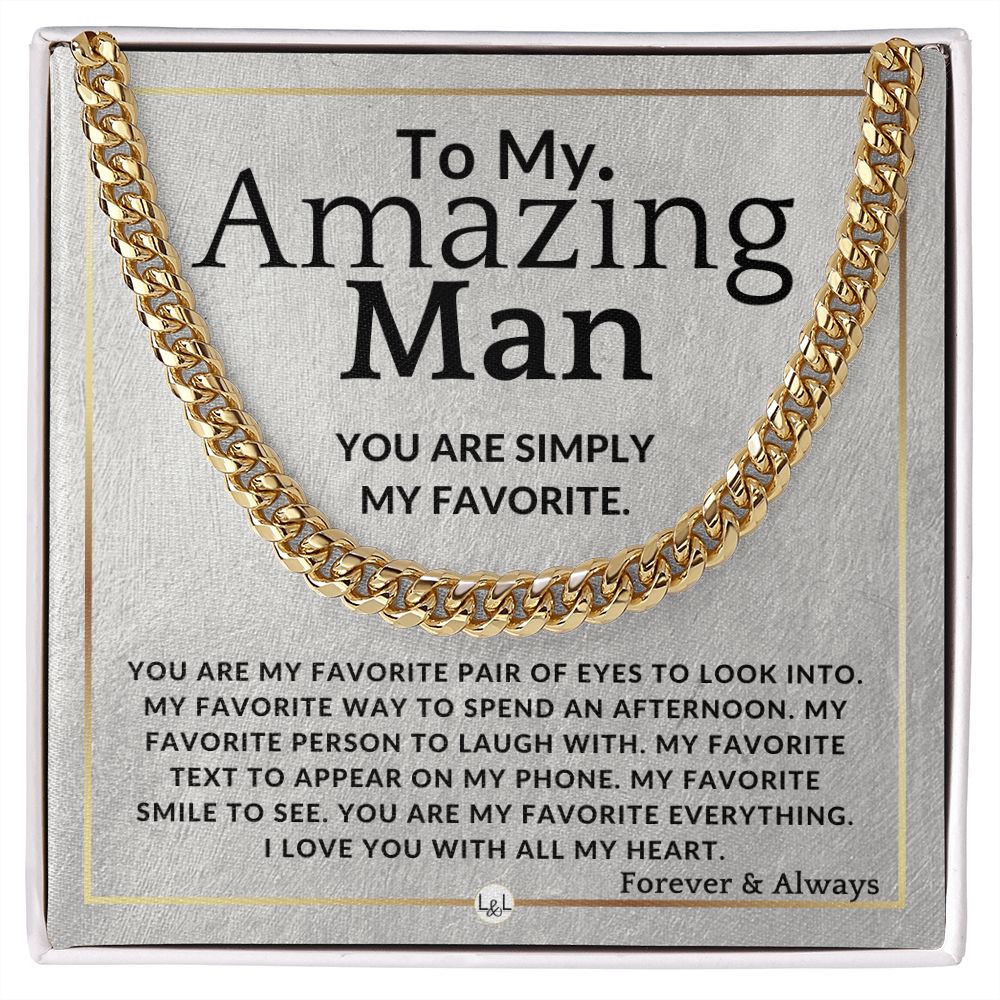 To My Man - My Favorite - Meaningful Gift Ideas For Him - Romantic and Thoughtful Christmas, Valentine's Day Birthday, or Anniversary Present - Jewelry - Personalized Gift