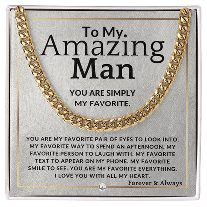 To My Man - My Favorite - Meaningful Gift Ideas For Him - Romantic and Thoughtful Christmas, Valentine's Day Birthday, or Anniversary Present - Jewelry - Personalized Gift