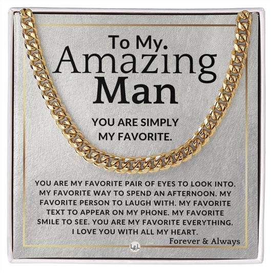 To My Man - My Favorite - Meaningful Gift Ideas For Him - Romantic and Thoughtful Christmas, Valentine's Day Birthday, or Anniversary Present - Jewelry - Personalized Gift
