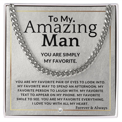 To My Man - My Favorite - Meaningful Gift Ideas For Him - Romantic and Thoughtful Christmas, Valentine's Day Birthday, or Anniversary Present - Jewelry - Personalized Gift