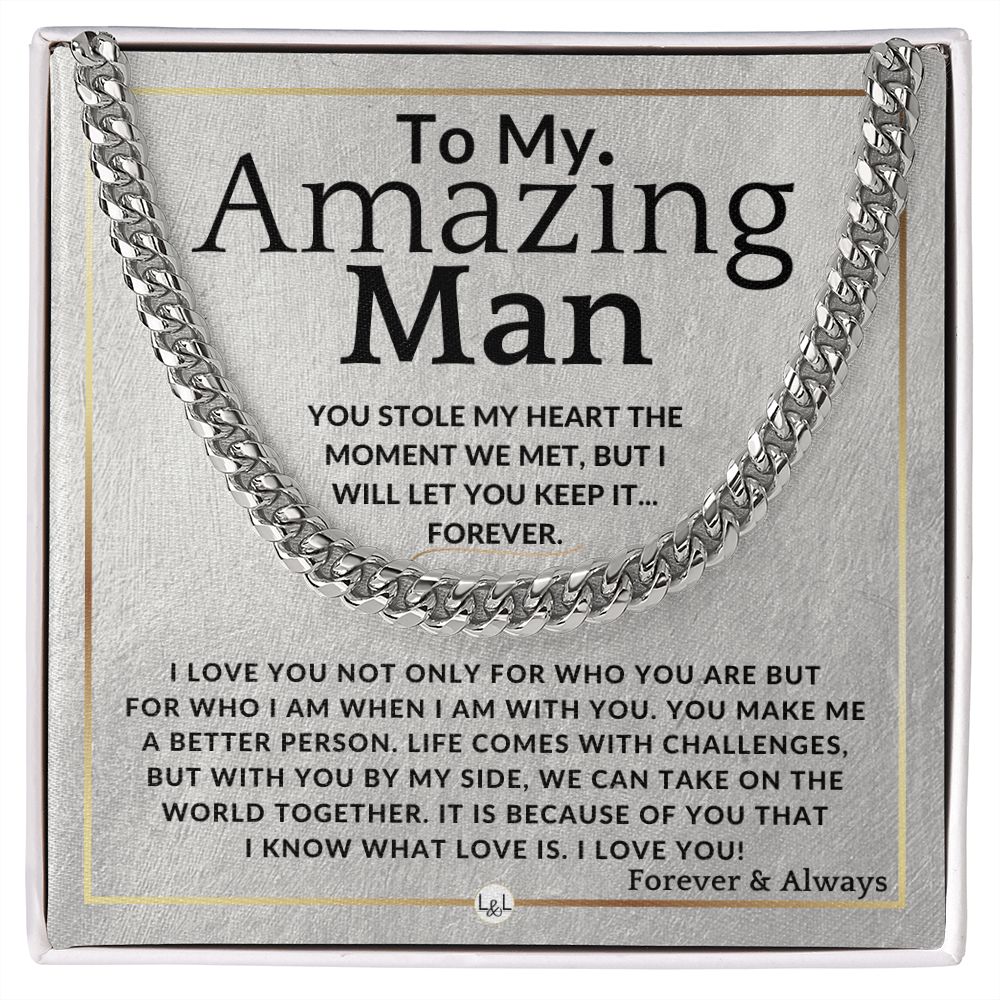 To My Man - You Stole My Heart - Meaningful Gift Ideas For Him - Romantic and Thoughtful Christmas, Valentine's Day Birthday, or Anniversary Present - Jewelry - Personalized Gift