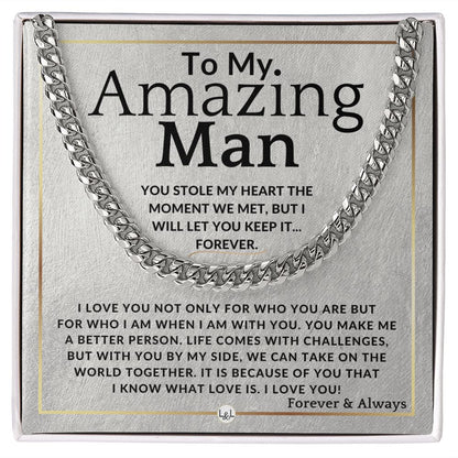 To My Man - You Stole My Heart - Meaningful Gift Ideas For Him - Romantic and Thoughtful Christmas, Valentine's Day Birthday, or Anniversary Present - Jewelry - Personalized Gift