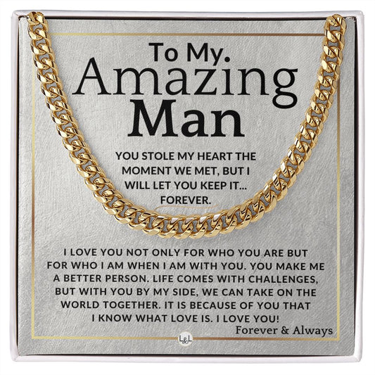 To My Man - You Stole My Heart - Meaningful Gift Ideas For Him - Romantic and Thoughtful Christmas, Valentine's Day Birthday, or Anniversary Present - Jewelry - Personalized Gift