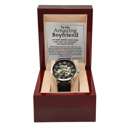 True Love - Openwork Skeleton Watch + LED Watch Box - Gift For My Boyfriend - Jewelry - Personalized Gift