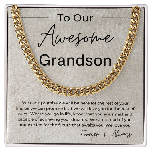 We Are So Proud of You - Gift for Our Grandson - Cuban Linked Chain Necklace - Jewelry - Personalized Gift