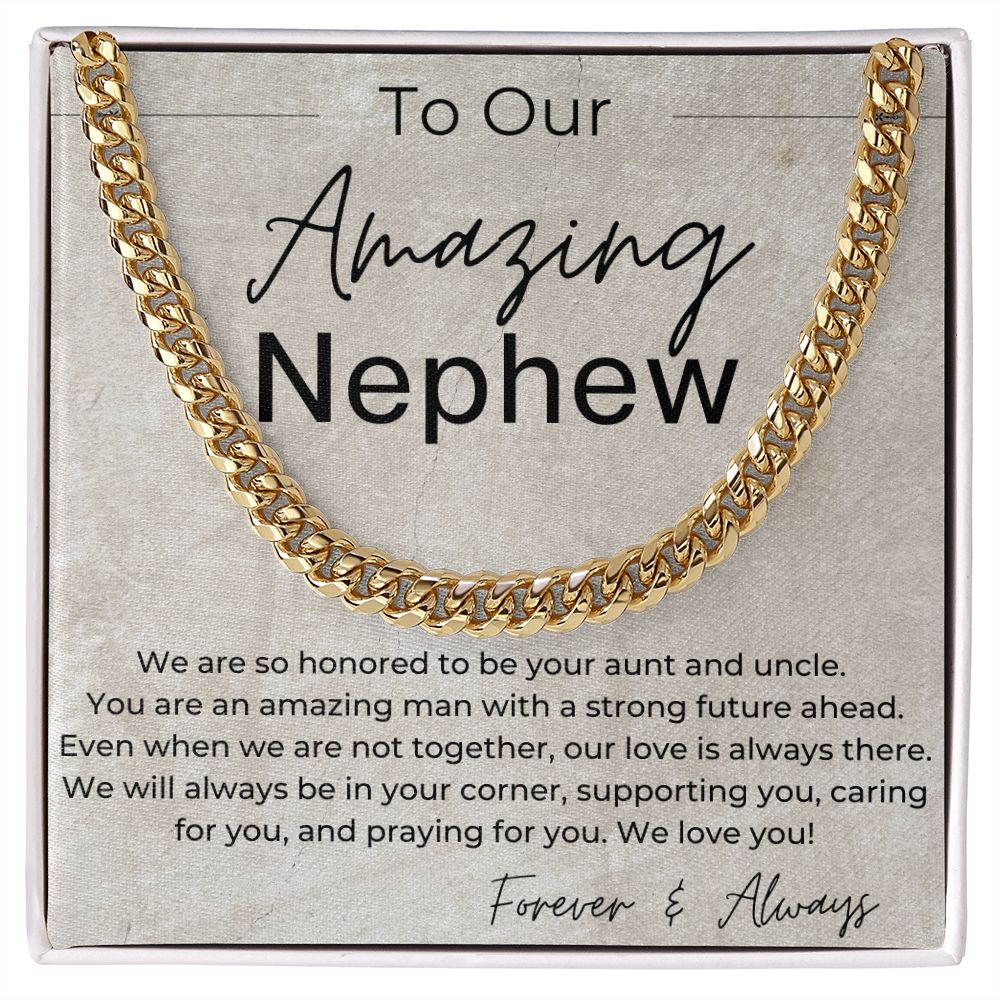 We will Always Be in Your Corner - A Gift for Nephew from Aunt and Uncle - Cuban Linked Chain Necklace - Jewelry - Personalized Gift