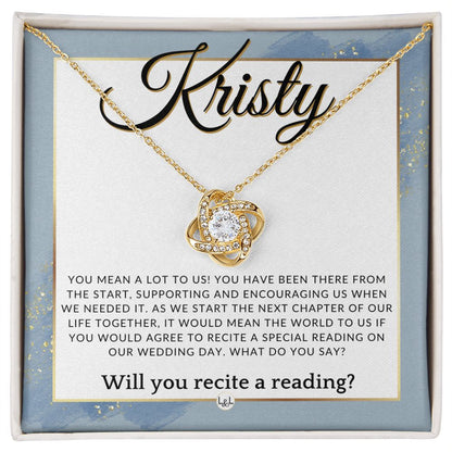 Wedding Ceremony Reader Proposal, Custom Name - Will You Read At Our Wedding - From The Couple , Dusty Blue And Gold Wedding Theme - Jewelry - Personalized Gift