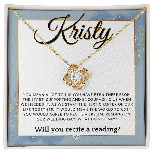 Wedding Ceremony Reader Proposal, Custom Name - Will You Read At Our Wedding - From The Couple , Dusty Blue And Gold Wedding Theme - Jewelry - Personalized Gift