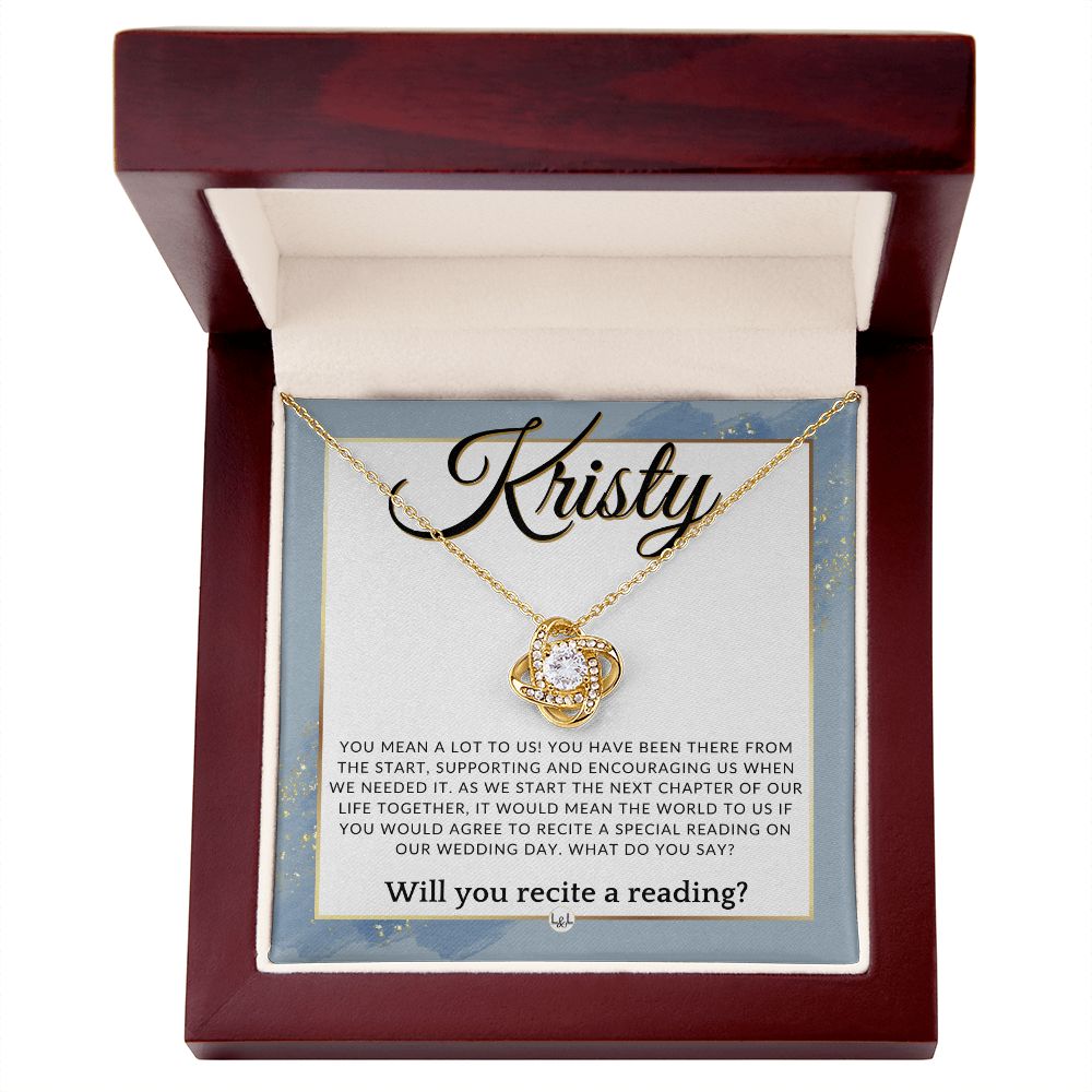 Wedding Ceremony Reader Proposal, Custom Name - Will You Read At Our Wedding - From The Couple , Dusty Blue And Gold Wedding Theme - Jewelry - Personalized Gift