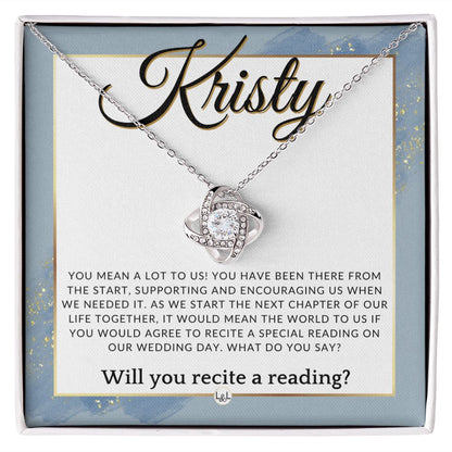 Wedding Ceremony Reader Proposal, Custom Name - Will You Read At Our Wedding - From The Couple , Dusty Blue And Gold Wedding Theme - Jewelry - Personalized Gift