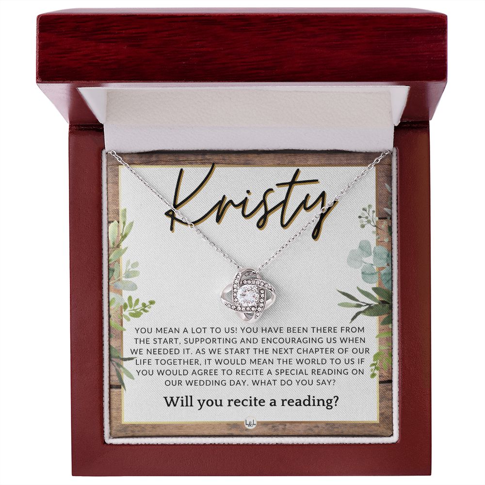 Wedding Ceremony Reader Proposal, Custom Name - Will You Read At Our Wedding - From The Couple , Rustic and Wood Wedding Theme - Jewelry - Personalized Gift