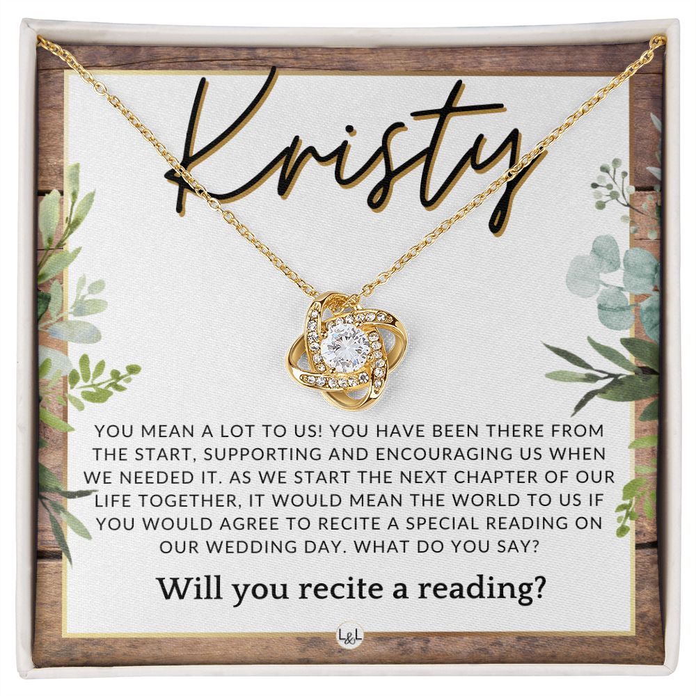 Wedding Ceremony Reader Proposal, Custom Name - Will You Read At Our Wedding - From The Couple , Rustic and Wood Wedding Theme - Jewelry - Personalized Gift