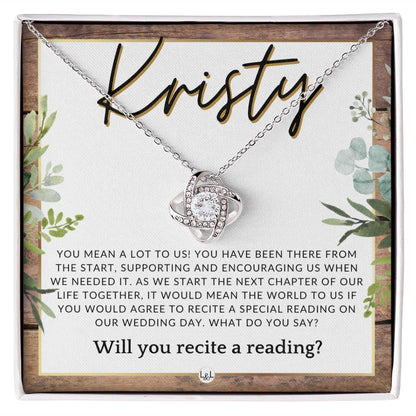 Wedding Ceremony Reader Proposal, Custom Name - Will You Read At Our Wedding - From The Couple , Rustic and Wood Wedding Theme - Jewelry - Personalized Gift
