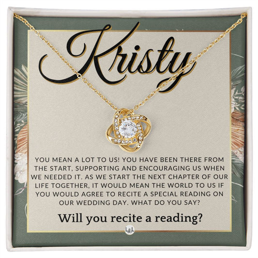 Wedding Ceremony Reader Proposal, Custom Name - Will You Read At Our Wedding - From The Couple , Sage Green & Boho Wedding Theme - Jewelry - Personalized Gift