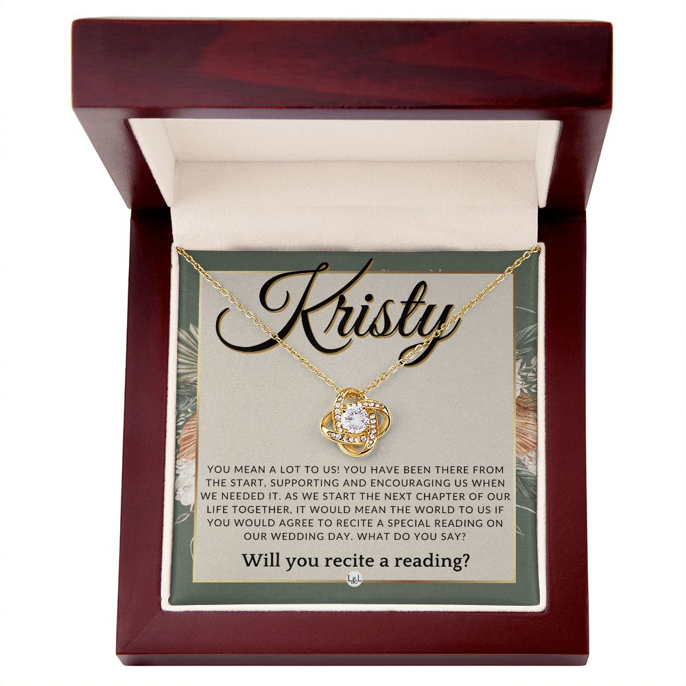 Wedding Ceremony Reader Proposal, Custom Name - Will You Read At Our Wedding - From The Couple , Sage Green & Boho Wedding Theme - Jewelry - Personalized Gift
