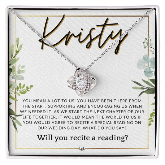 Wedding Ceremony Reader Proposal, Custom Name - Will You Read At Our Wedding - From The Couple , White and Green, Eucalyptus Wedding - Jewelry - Personalized Gift