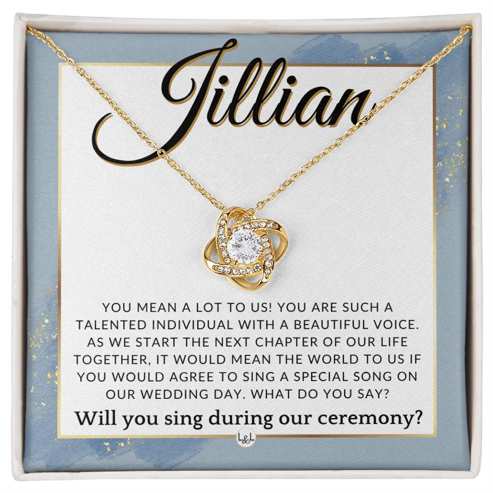 Wedding Ceremony Singer Proposal, Custom Name - Will You Sign At Our Wedding - From The Couple , Dusty Blue And Gold Wedding Theme - Jewelry - Personalized Gift