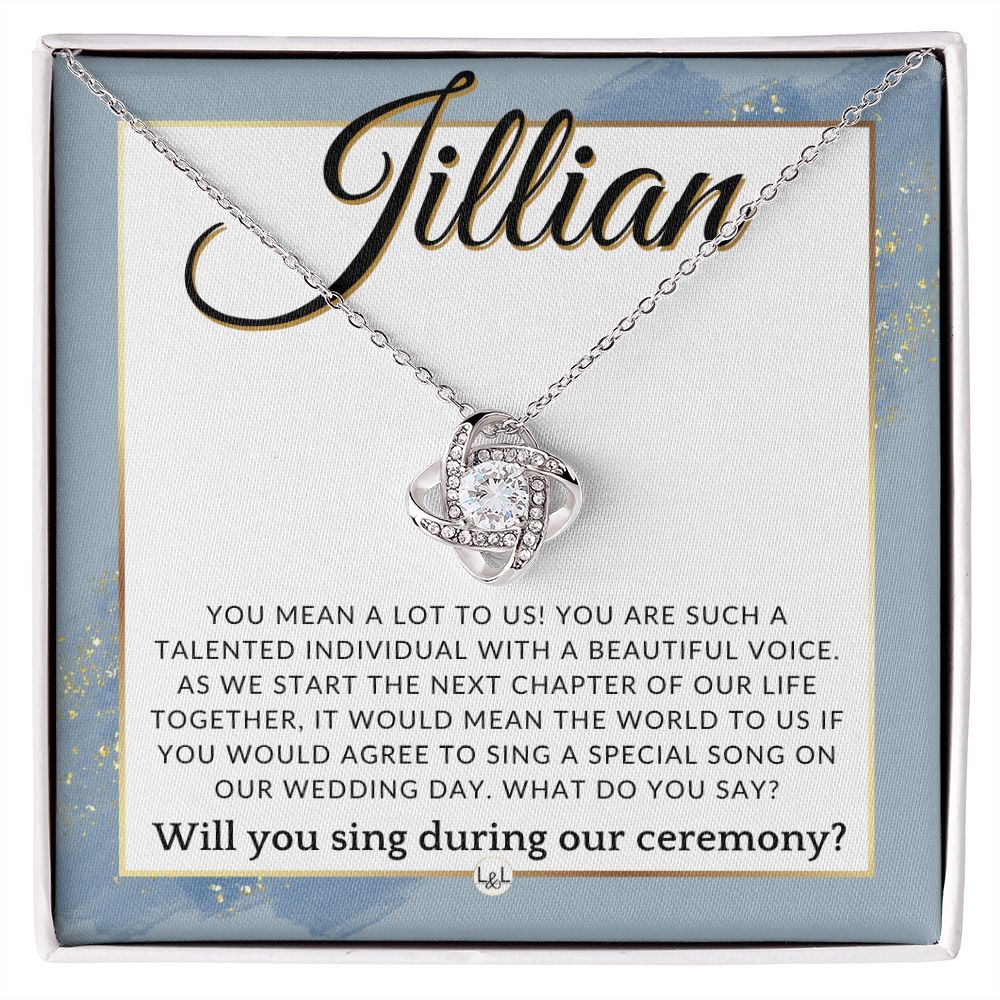 Wedding Ceremony Singer Proposal, Custom Name - Will You Sign At Our Wedding - From The Couple , Dusty Blue And Gold Wedding Theme - Jewelry - Personalized Gift