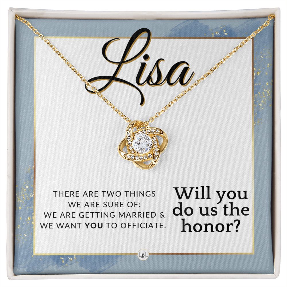 Wedding Officiant Proposal, Custom Name - Female Officiant, Vow Renewal - Do Us The Honor , Dusty Blue And Gold Wedding Theme - Jewelry - Personalized Gift