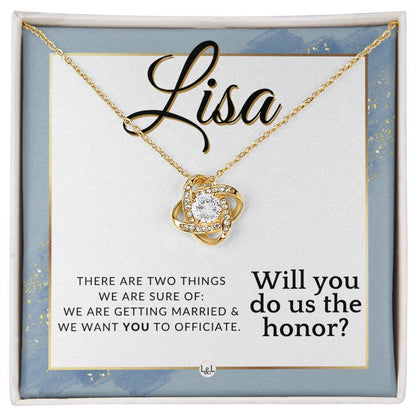 Wedding Officiant Proposal, Custom Name - Female Officiant, Vow Renewal - Do Us The Honor , Dusty Blue And Gold Wedding Theme - Jewelry - Personalized Gift