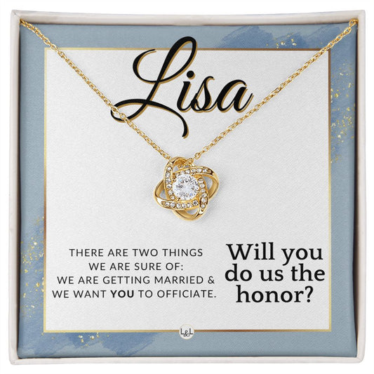 Wedding Officiant Proposal, Custom Name - Female Officiant, Vow Renewal - Do Us The Honor , Dusty Blue And Gold Wedding Theme - Jewelry - Personalized Gift