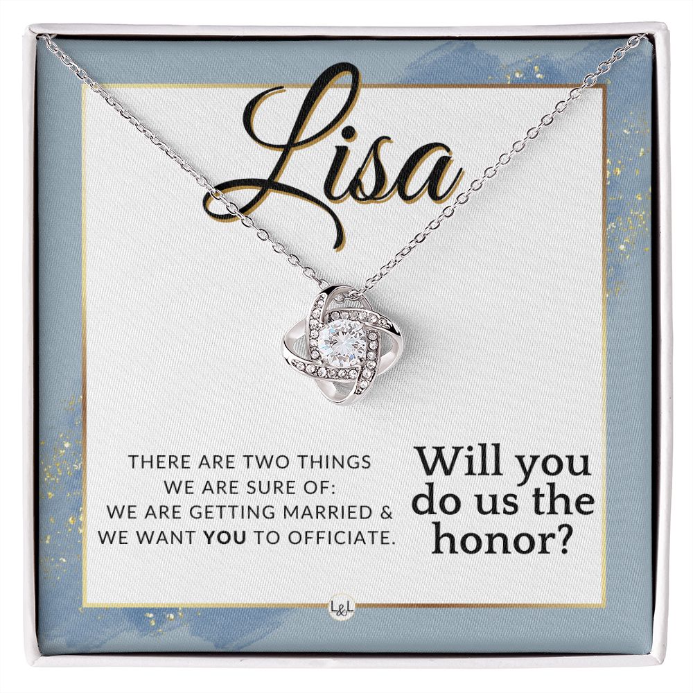 Wedding Officiant Proposal, Custom Name - Female Officiant, Vow Renewal - Do Us The Honor , Dusty Blue And Gold Wedding Theme - Jewelry - Personalized Gift