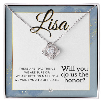 Wedding Officiant Proposal, Custom Name - Female Officiant, Vow Renewal - Do Us The Honor , Dusty Blue And Gold Wedding Theme - Jewelry - Personalized Gift