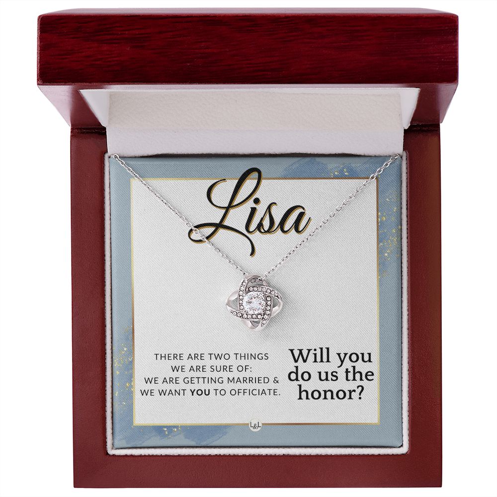 Wedding Officiant Proposal, Custom Name - Female Officiant, Vow Renewal - Do Us The Honor , Dusty Blue And Gold Wedding Theme - Jewelry - Personalized Gift