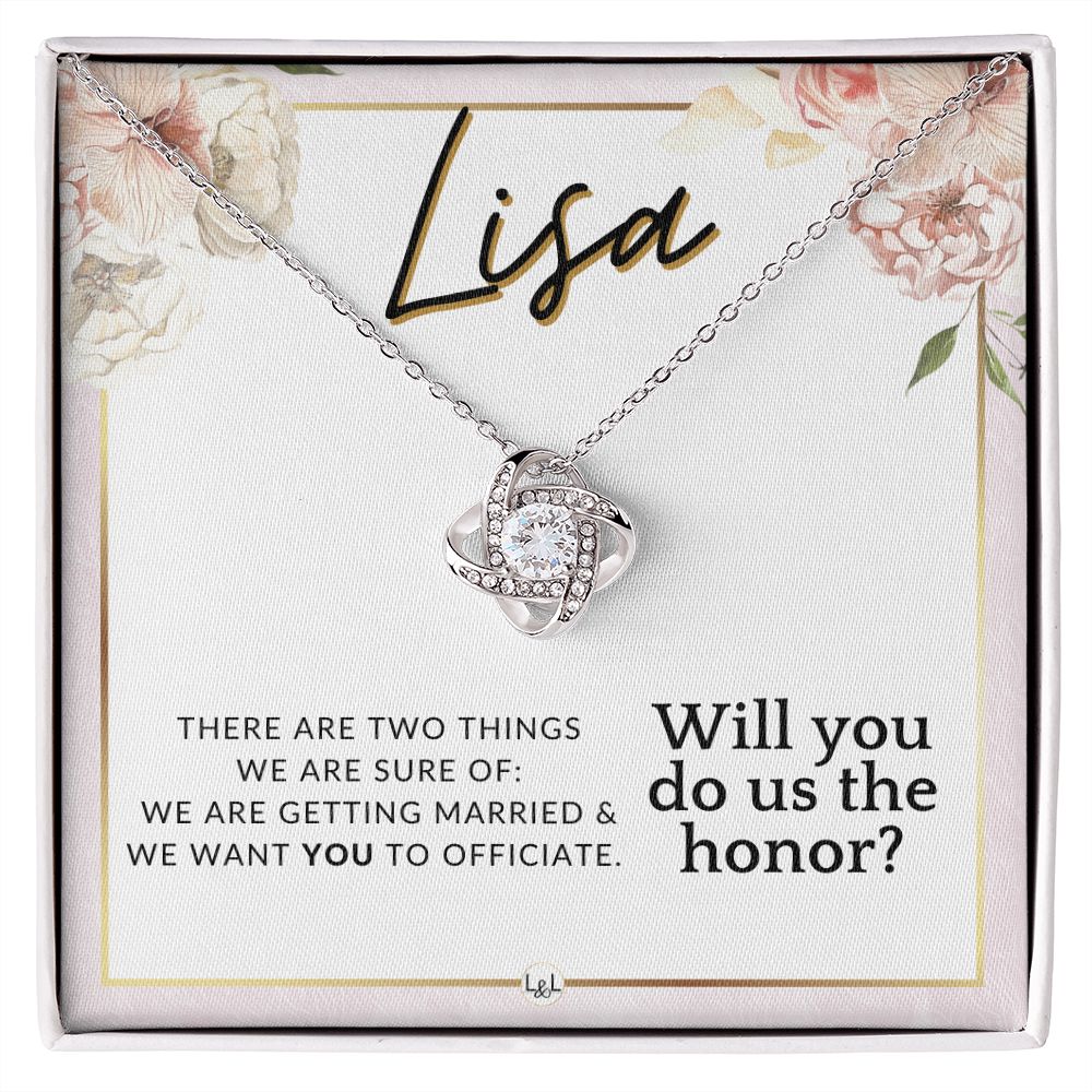 Wedding Officiant Proposal, Custom Name - Female Officiant, Vow Renewal - Do Us The Honor , Pink Floral and Boho Wedding Theme - Jewelry - Personalized Gift