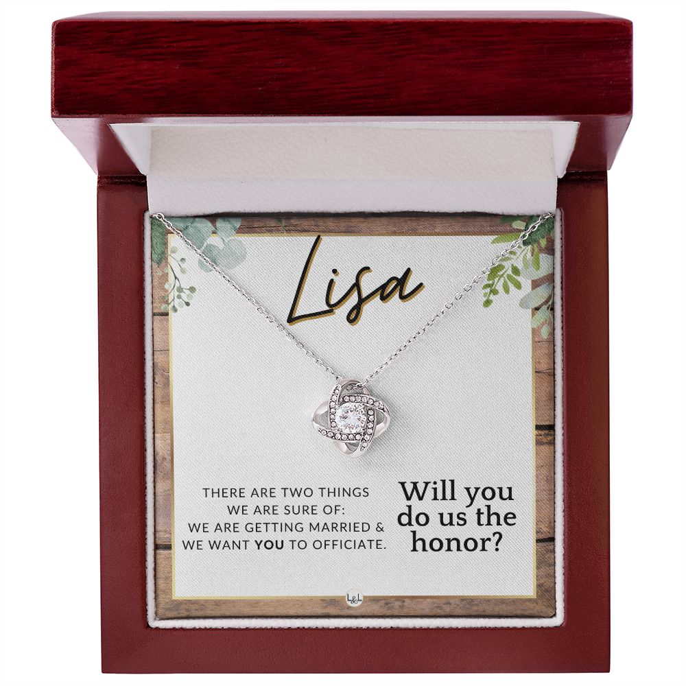 Wedding Officiant Proposal, Custom Name - Female Officiant, Vow Renewal - Do Us The Honor , Rustic and Wood Wedding Theme - Jewelry - Personalized Gift