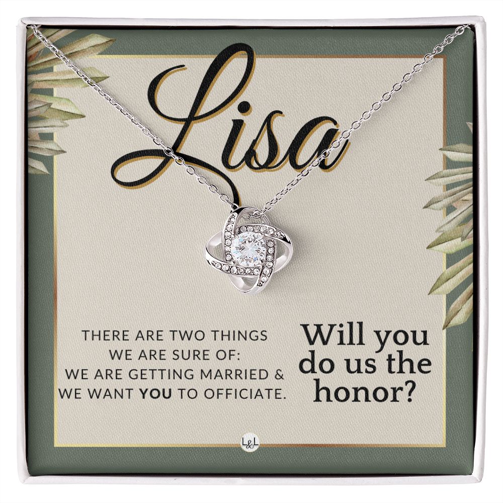Wedding Officiant Proposal, Custom Name - Female Officiant, Vow Renewal - Do Us The Honor , Sage Green & Boho Wedding Theme - Jewelry - Personalized Gift
