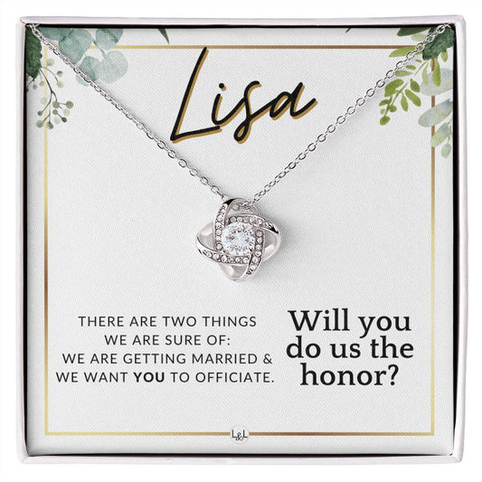 Wedding Officiant Proposal, Custom Name - Female Officiant, Vow Renewal - Do Us The Honor , White and Green, Eucalyptus Wedding - Jewelry - Personalized Gift