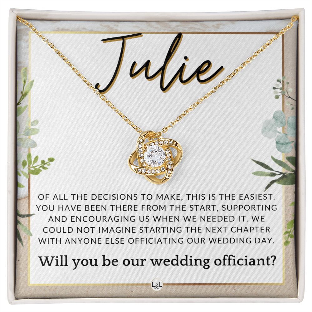 Wedding Officiant Proposal, Custom Name - Female Officiant, Vow Renewal - Of All The Decisions , Beach and Destination Wedding Theme - Jewelry - Personalized Gift