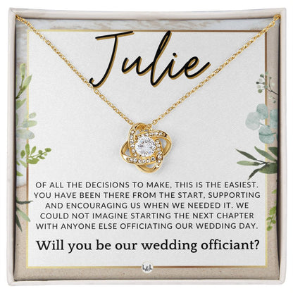 Wedding Officiant Proposal, Custom Name - Female Officiant, Vow Renewal - Of All The Decisions , Beach and Destination Wedding Theme - Jewelry - Personalized Gift