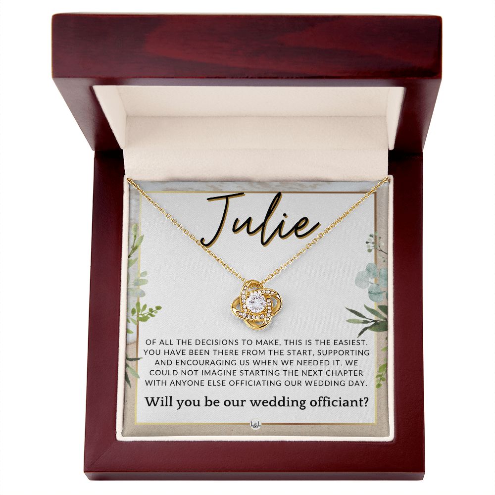 Wedding Officiant Proposal, Custom Name - Female Officiant, Vow Renewal - Of All The Decisions , Beach and Destination Wedding Theme - Jewelry - Personalized Gift