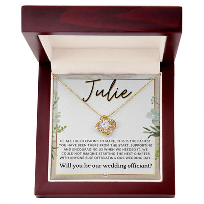 Wedding Officiant Proposal, Custom Name - Female Officiant, Vow Renewal - Of All The Decisions , Beach and Destination Wedding Theme - Jewelry - Personalized Gift